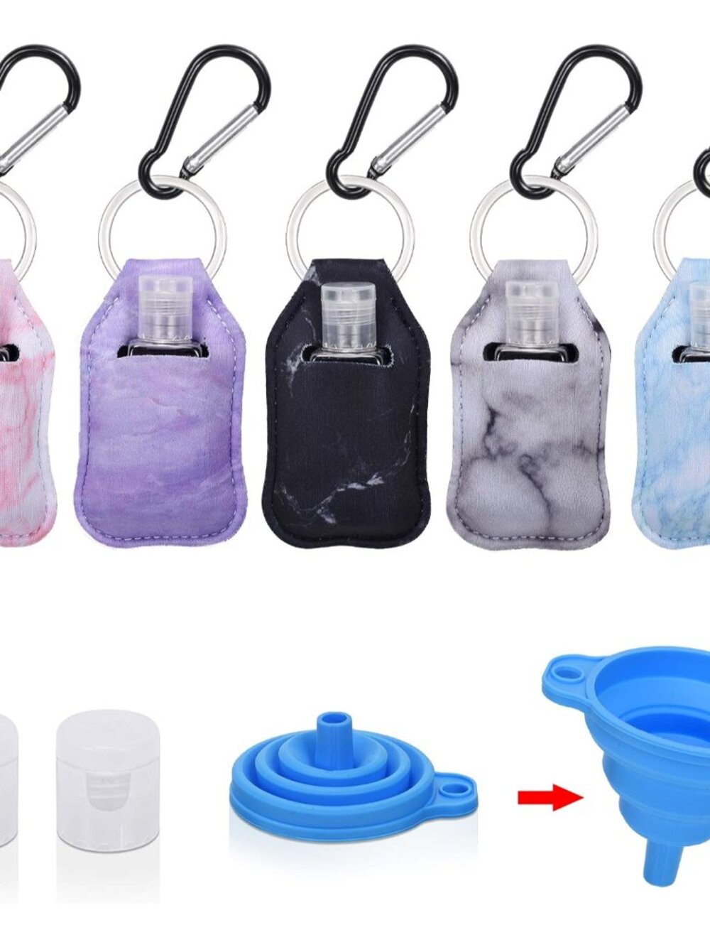 Hand Sanitizer Holder Keychian,5 Pack Empty Travel Size Bottle and Hand Sanitize